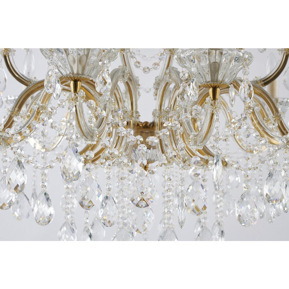 18-Light Satin Brass Metal Chandelier With Clear Hanging Crystals