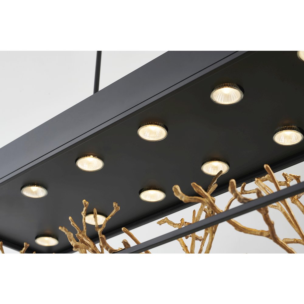 12-Light Matte Black Pendant With Gold Branch Accents