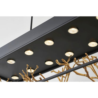 12-Light Matte Black Pendant With Gold Branch Accents