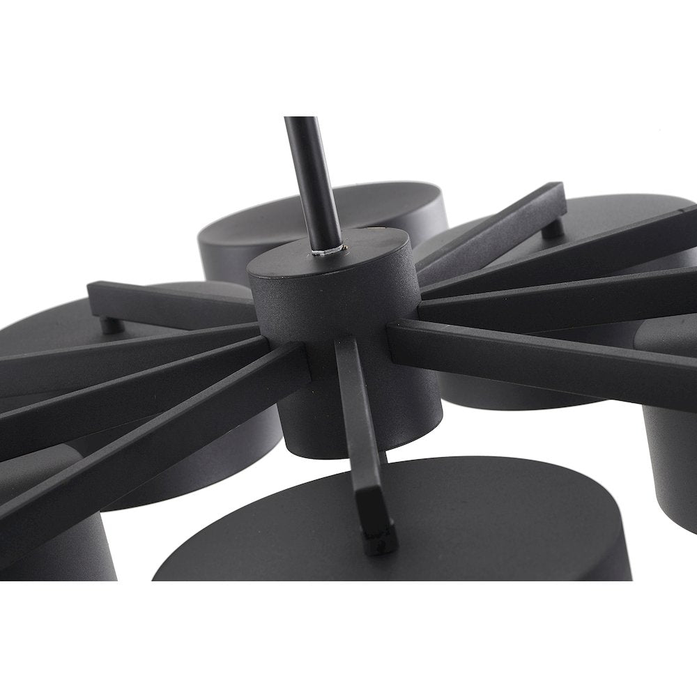 10-Light Black LED Semi Flush Mount With Black Shades / White Frosted Diffusers