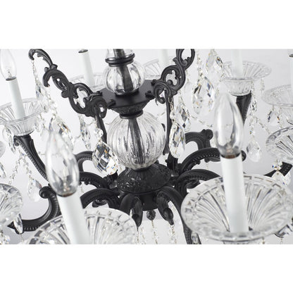 10-Light Satin Black Metal Chandelier With Clear Hanging Crystals