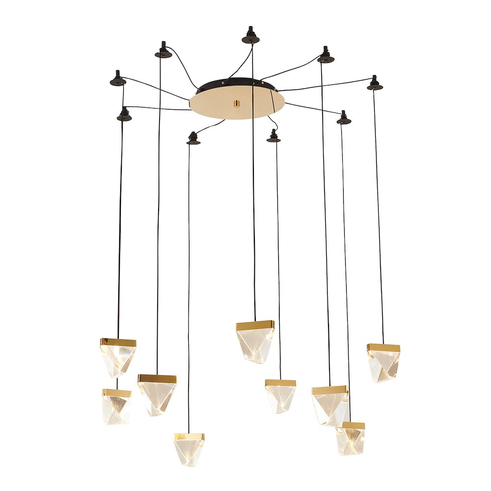 9-Light Black And Gold Metal LED Chandelier With Clear Crystals