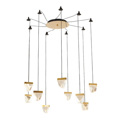 9-Light Black And Gold Metal LED Chandelier With Clear Crystals