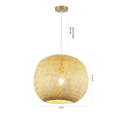 1-Light Brass Pendant With A Bamboo Wood Weaved Basket Shade