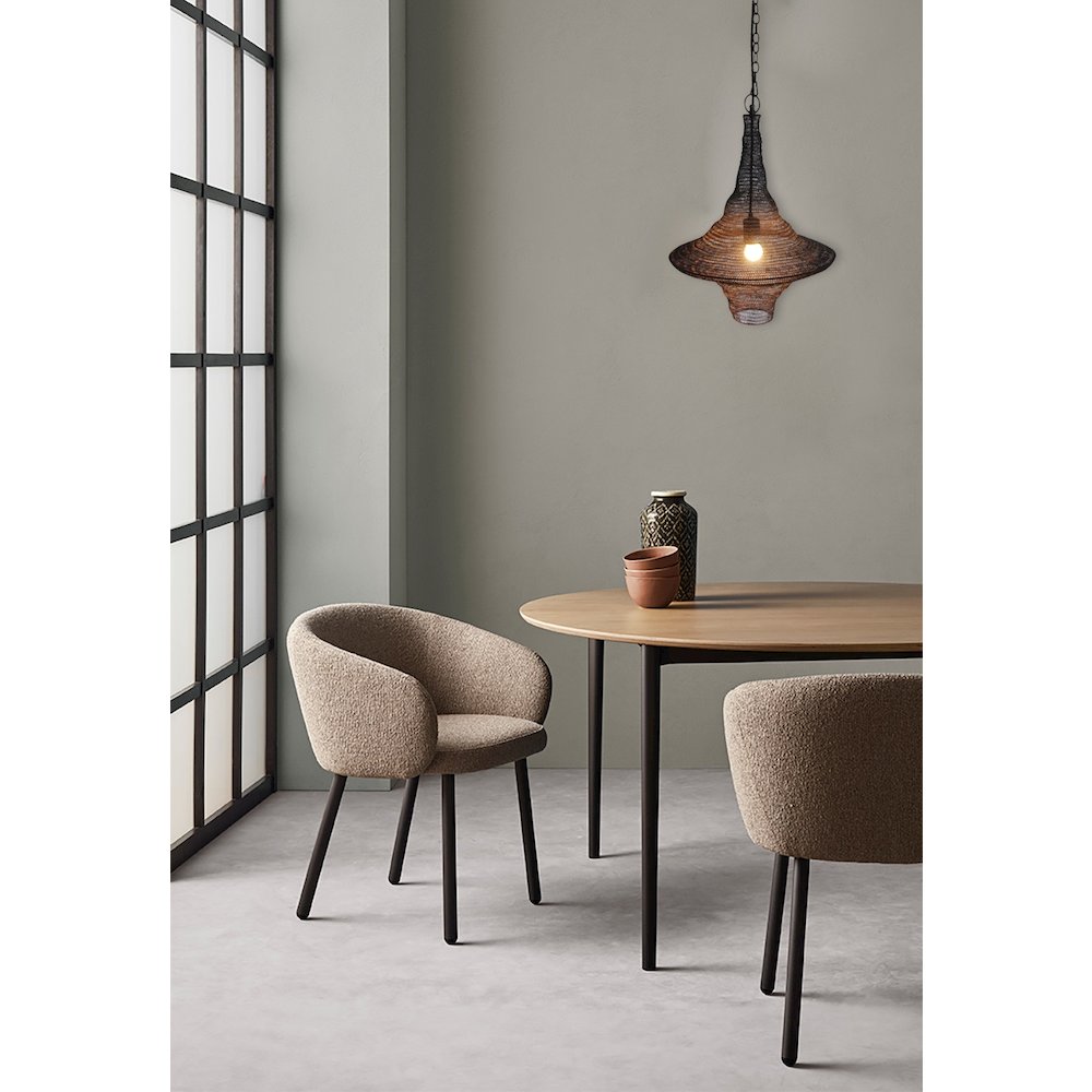1-Light Satin Black Pendant With A Chain Basket Shade