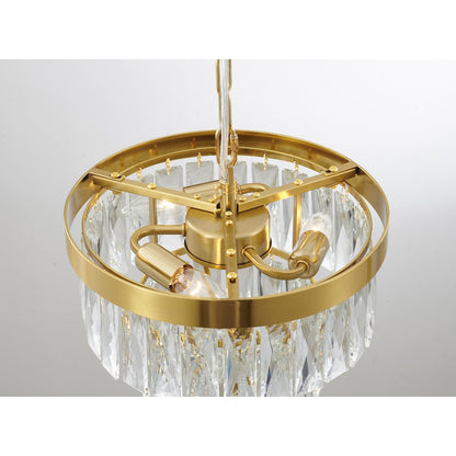 3-Light Gold Metal Chandelier With Clear Crystals