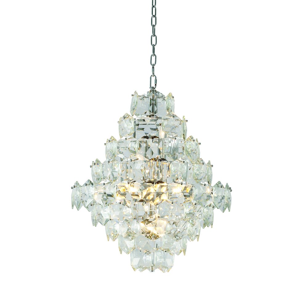 12-Light Chrome Chandelier With Clear Crystals