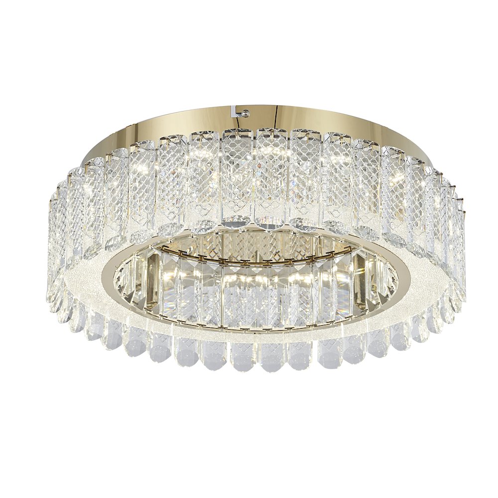 1-Light Gold Stainless Steel LED Flush Mount With Clear Crystals