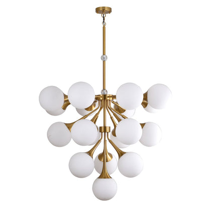 18-Light Copper Chandelier With White Glass Shades