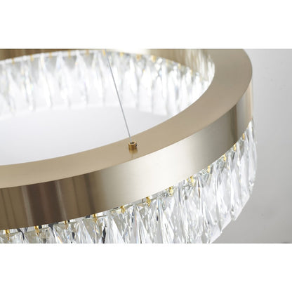 1-Light Gold Hairline LED Chandelier With Clear Crystals