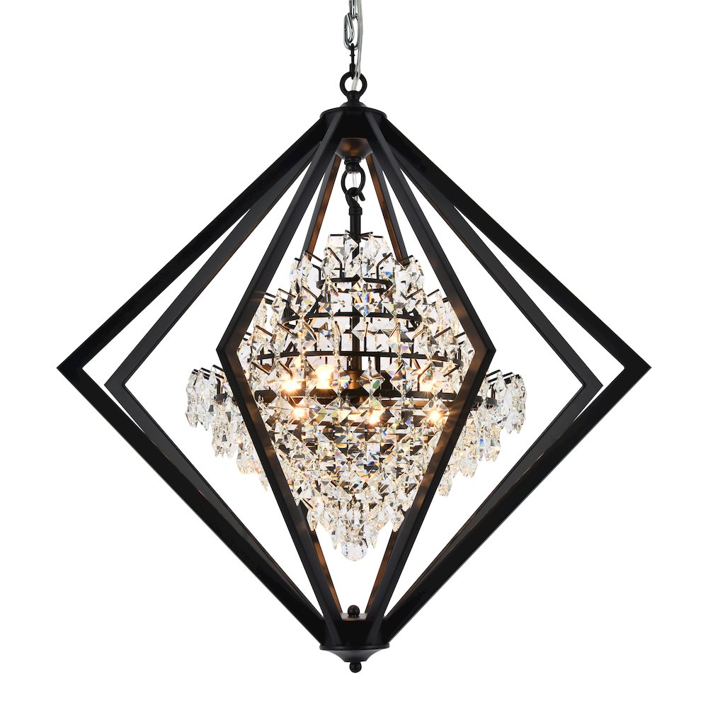 4-Light Black Metal Chandelier With Clear Crystals