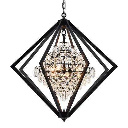 4-Light Black Metal Chandelier With Clear Crystals