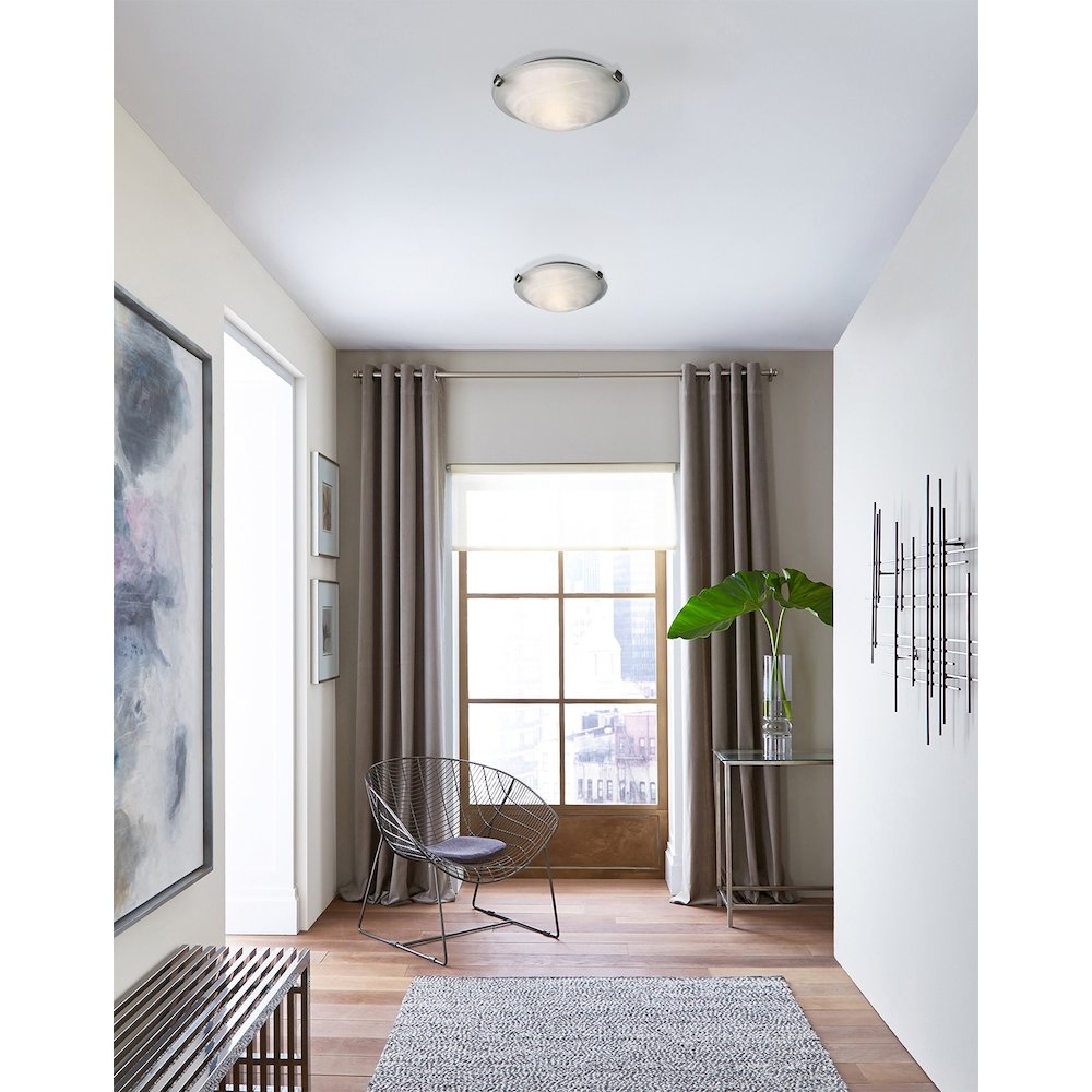 3-Light Chrome Flush Mount With A White Glass Shade