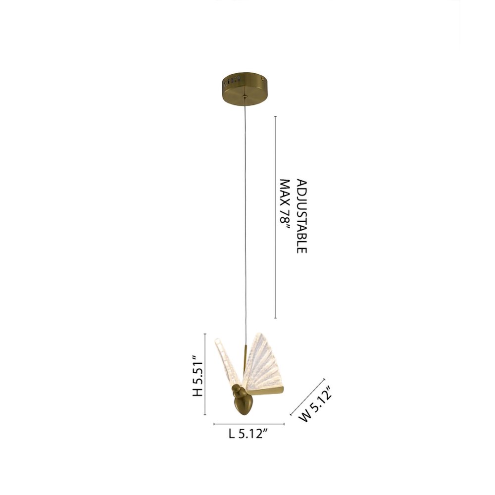 1-Light Stain Brass LED Pendant In a Butterfly Shape