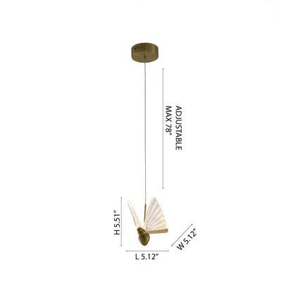 1-Light Stain Brass LED Pendant In a Butterfly Shape