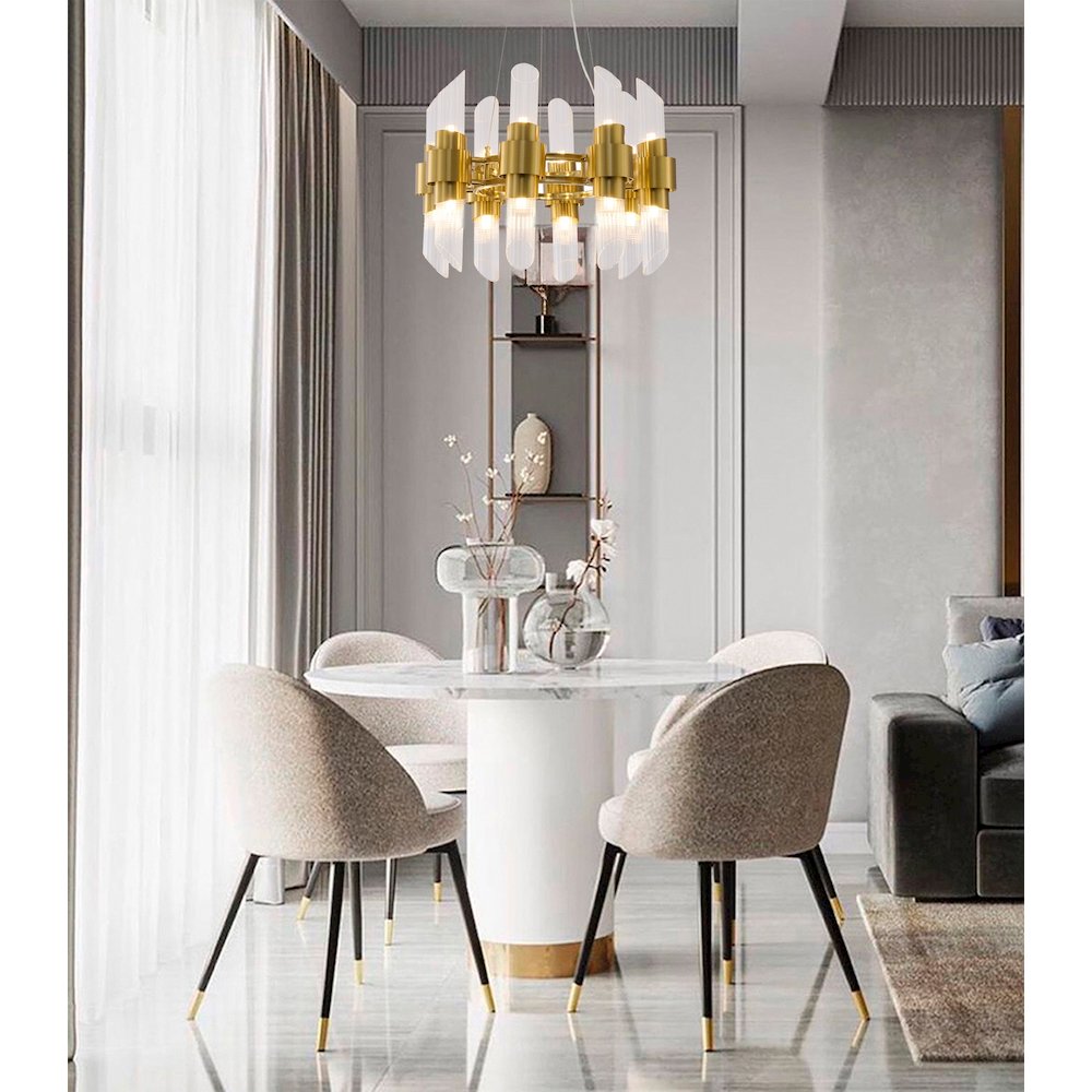 16-Light Satin Brass Iron Chandelier With Glass Shades
