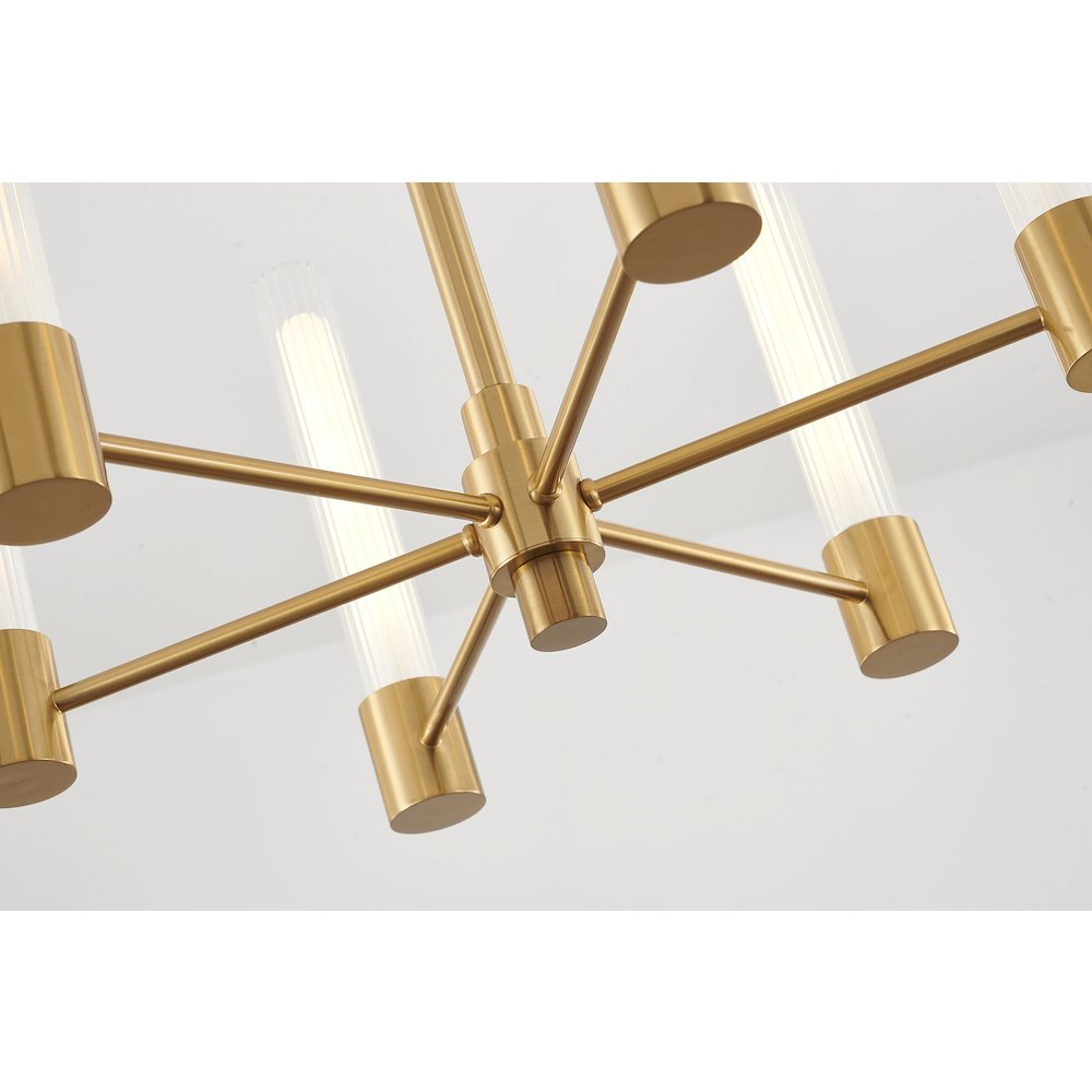 6-Light Brass Chandelier With Ribbed Clear Glass Shades