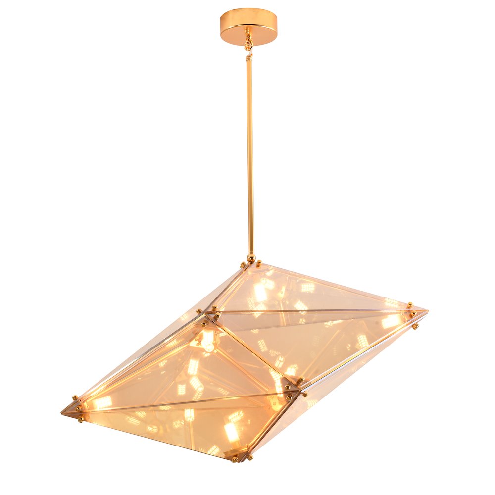 9-Light Gold Chandelier With An Amber Glass shade