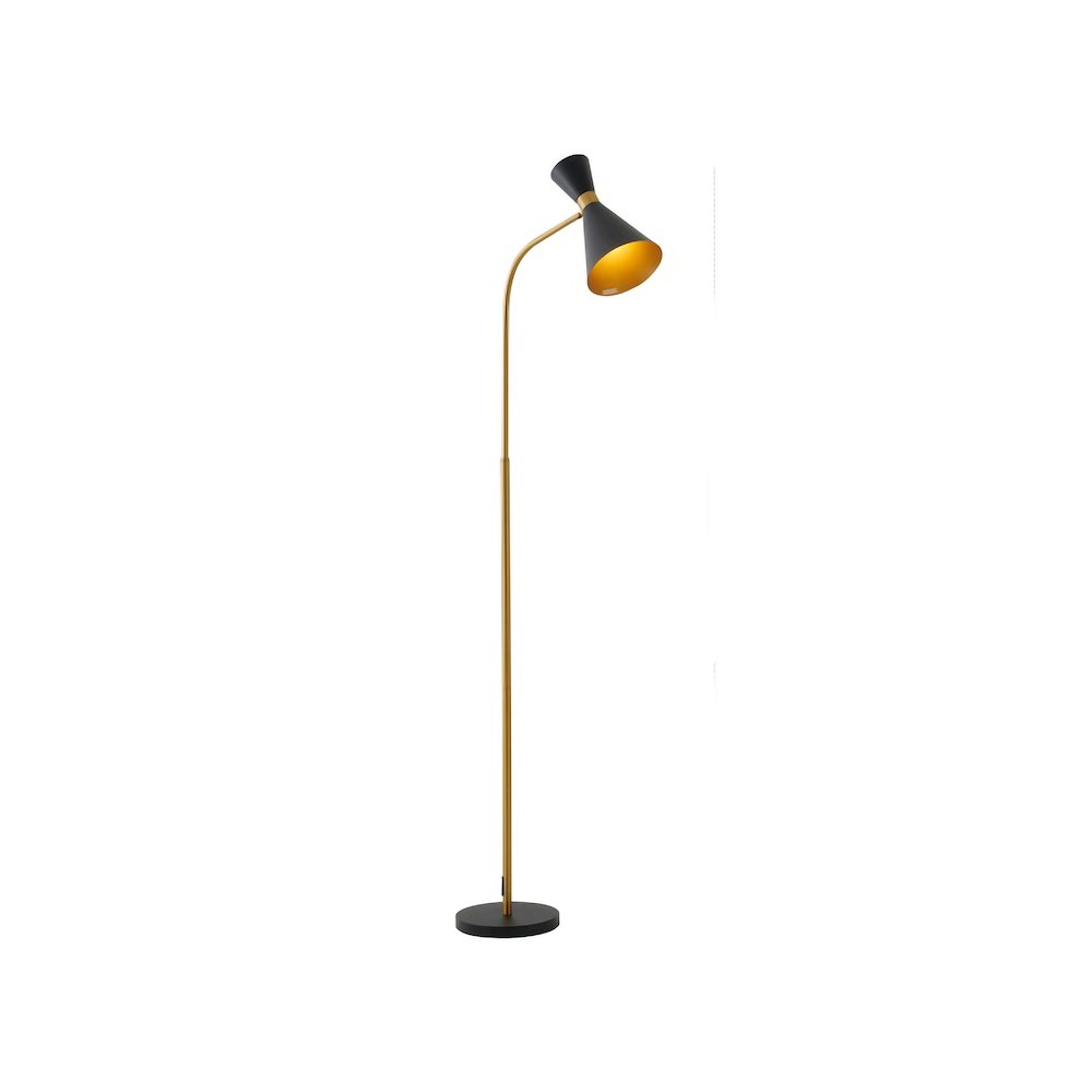 1-Light Black Floor Lamp With Gold Hardware