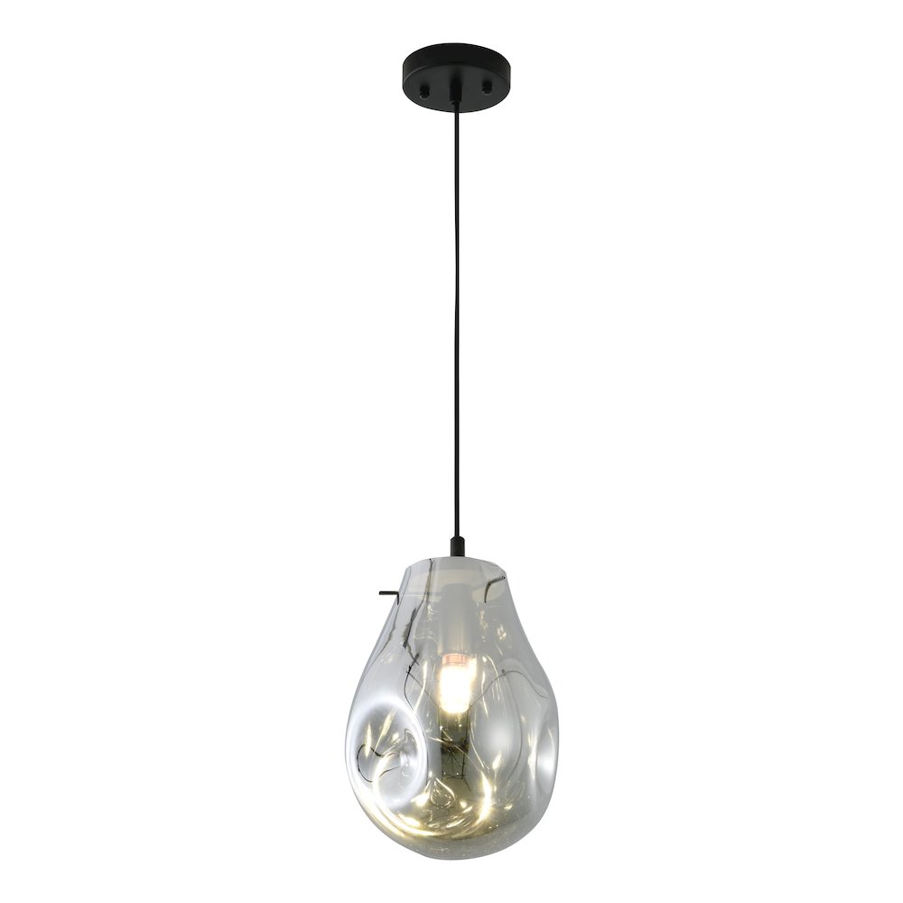 1-Light Black Single Pendant With A Silver Glass Shade