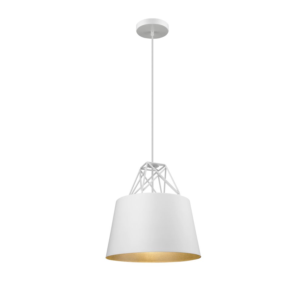 1-Light White Metal Shade Pendant With A Silver Interior