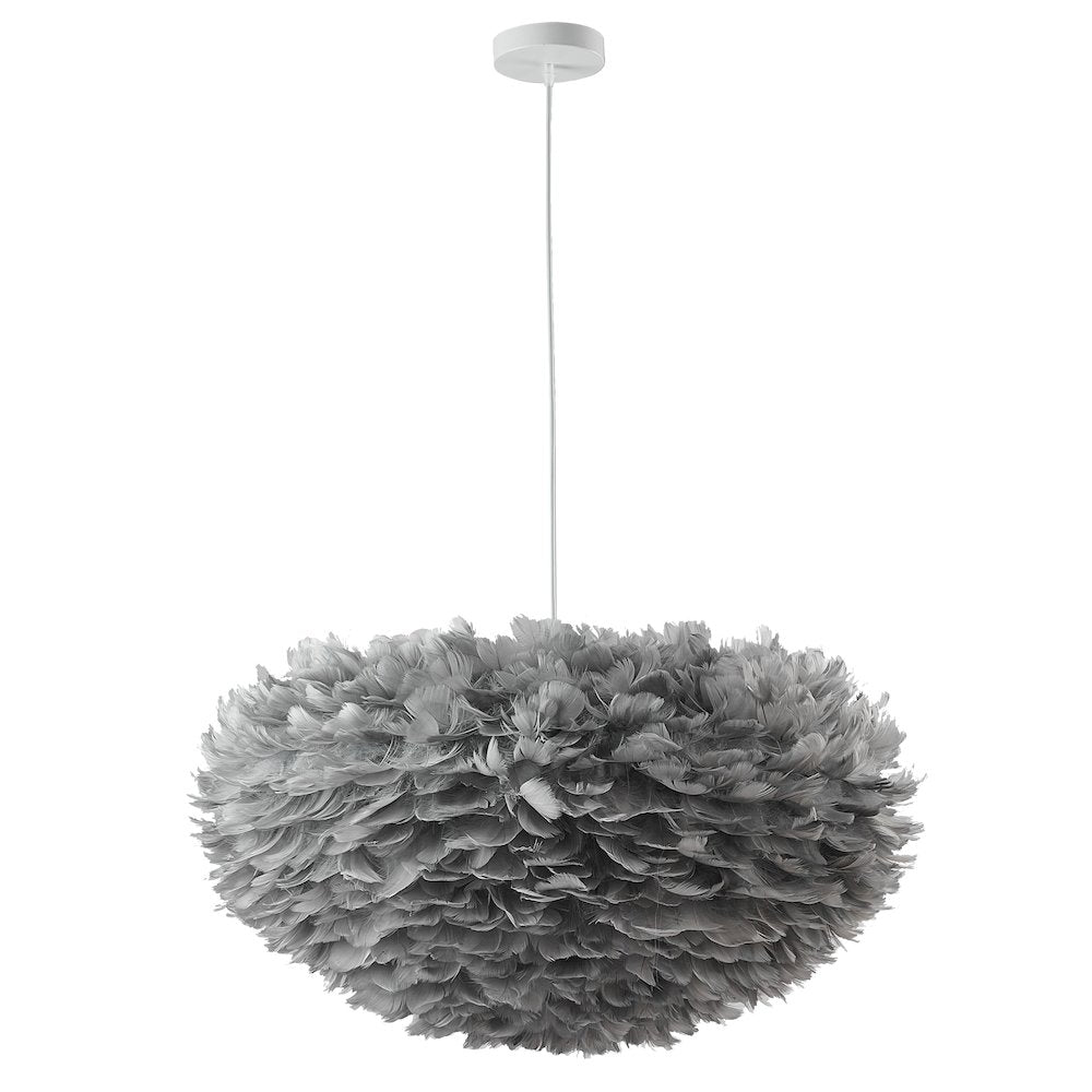 1-Light Light Grey Goose Fether Chandelier With A White Iron Frame