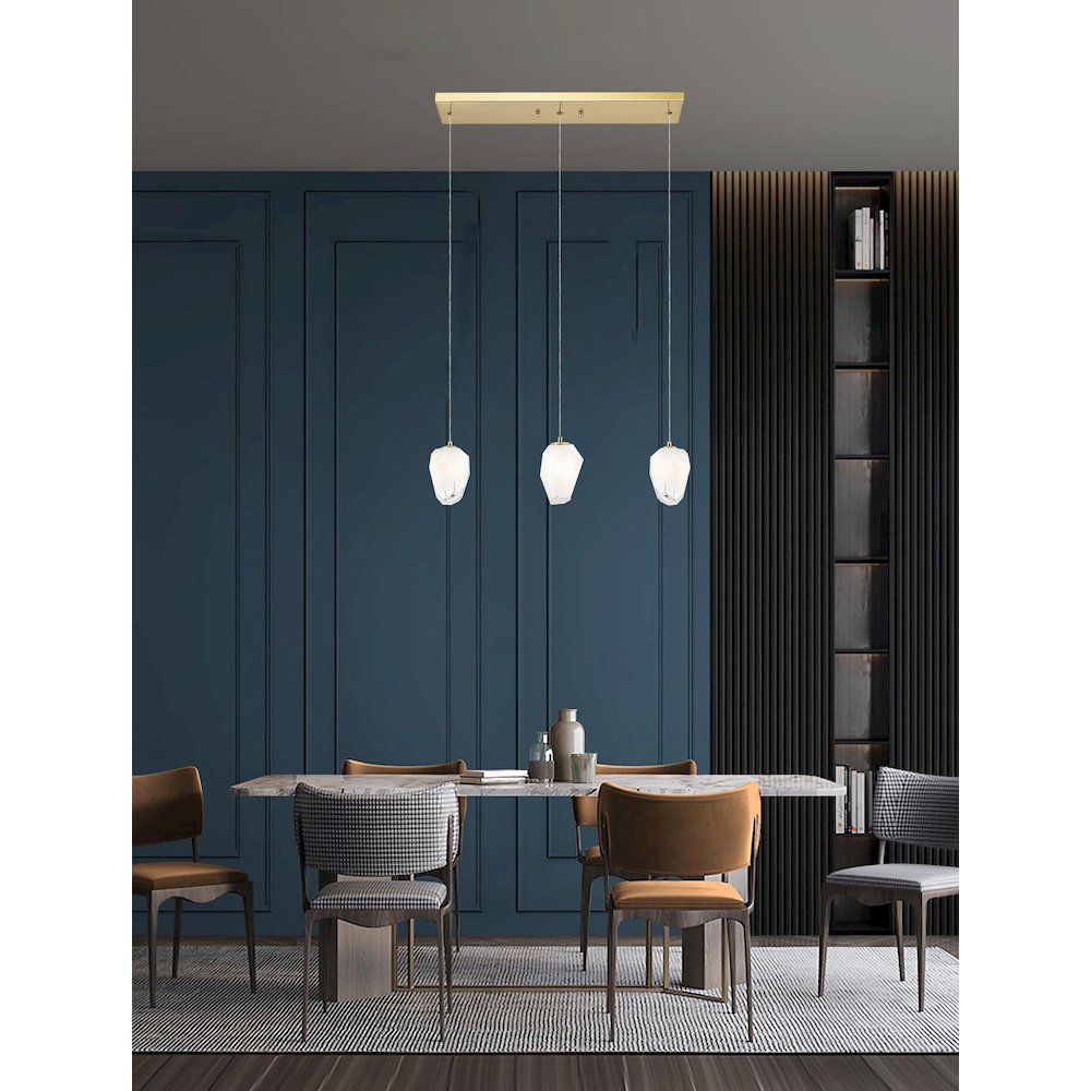 3-Light Gold Chandelier With White Glass Shades