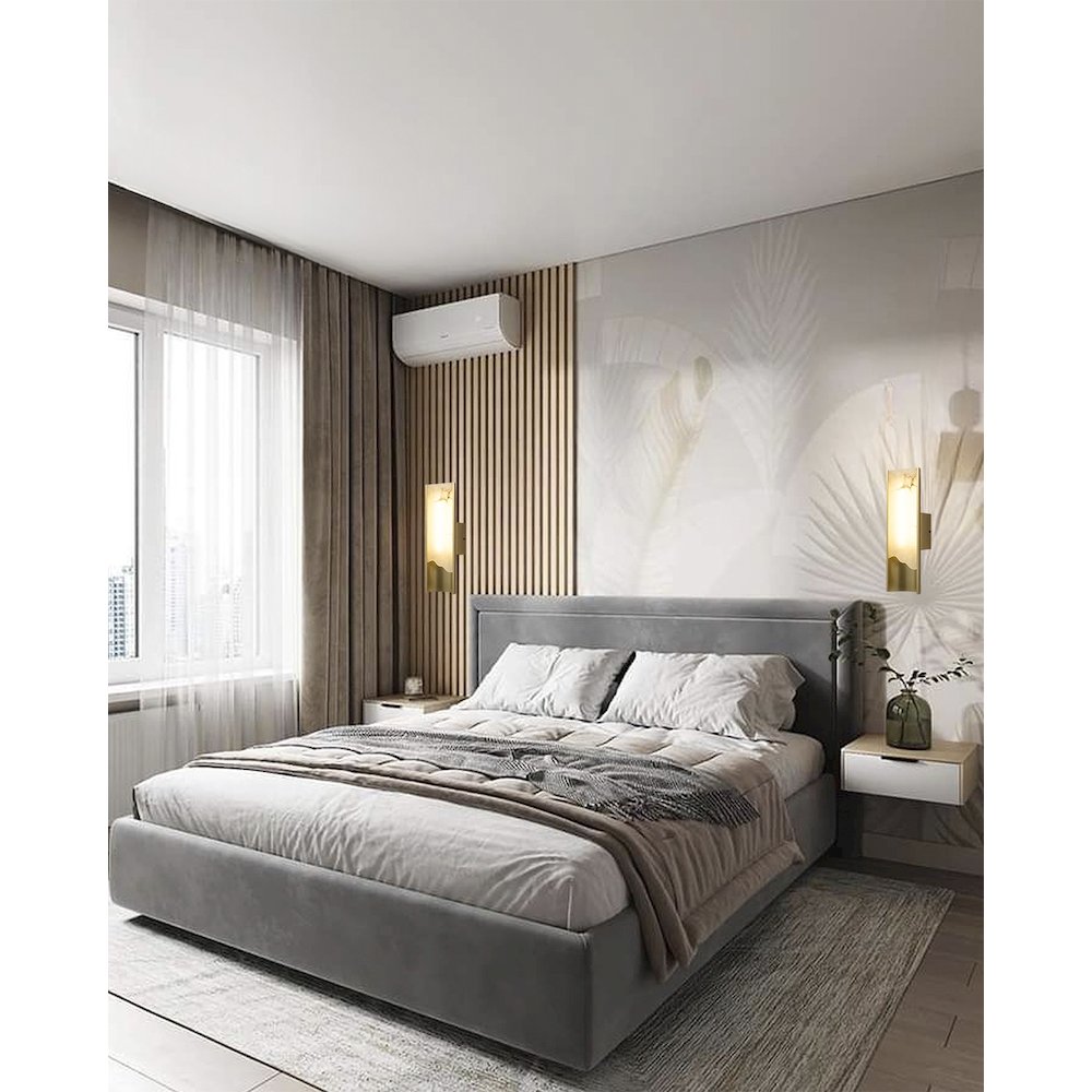 1-Light Stain Brass Aluminum LED Wall Sconce With White Alabaster Accents