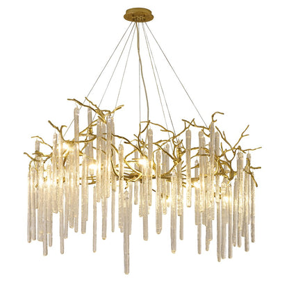 12-Light Brass Aluminum Chandelier With Clear Glass Drop