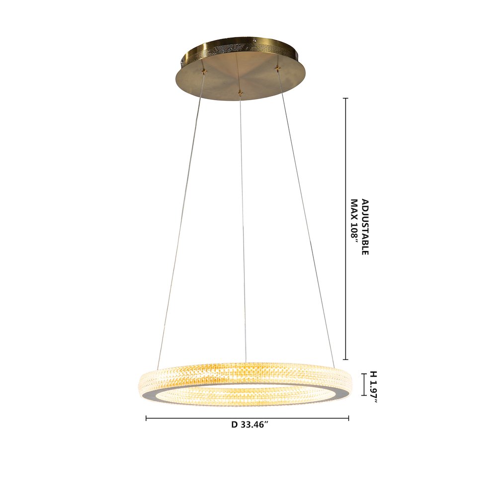 1-Light Sand Gold LED Chandelier With A Clear Acrylic Diffuser