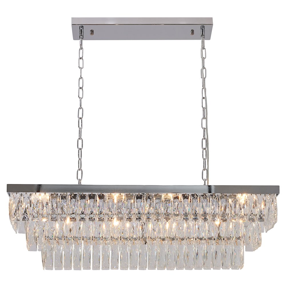 12-Light Chrome Metal Chandelier With Clear Crystal