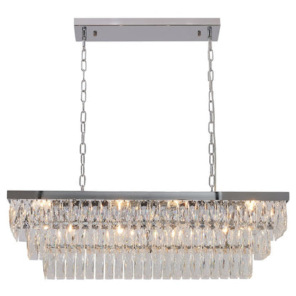 12-Light Chrome Metal Chandelier With Clear Crystal