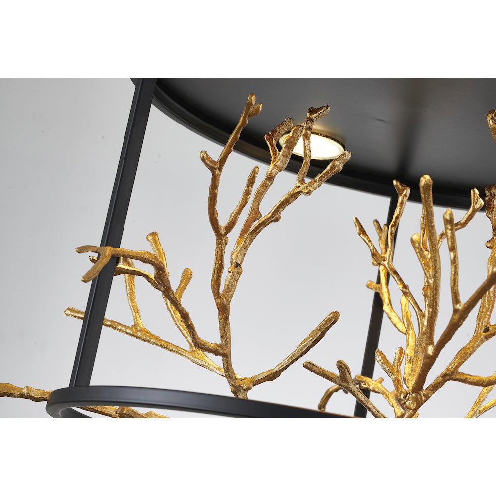 5-Light Matte Black Pendant With Gold Branch Accents