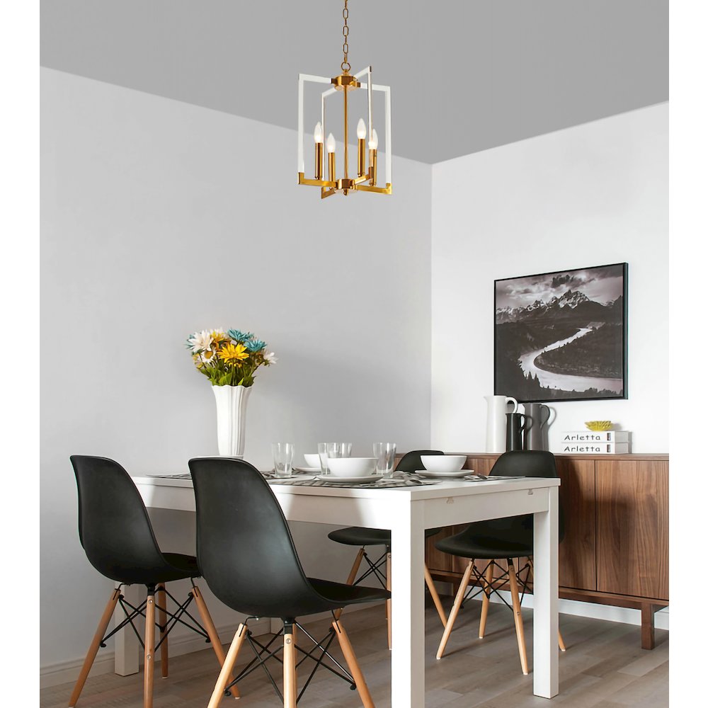 4-Light Bronzed Metal Chandelier With Clear Acrylic Arms