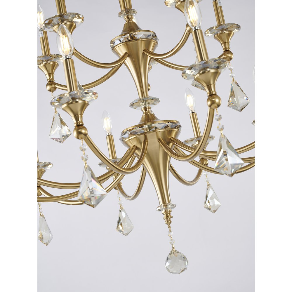 15-Light Satin Brass Chandelier With Clear And Champagne Crystals