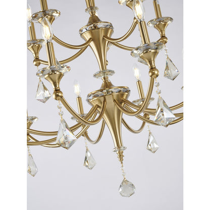 15-Light Satin Brass Chandelier With Clear And Champagne Crystals
