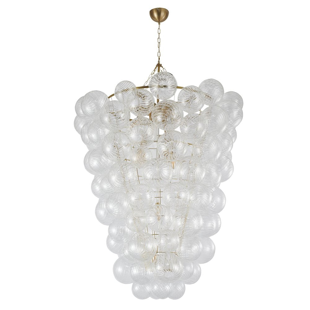 12-Light Brass Chandelier With Clear Swirl Glass Shades