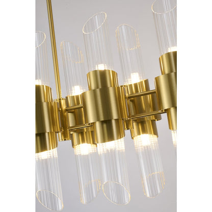 20-Light Satin Brass Iron Chandelier With Glass Shades