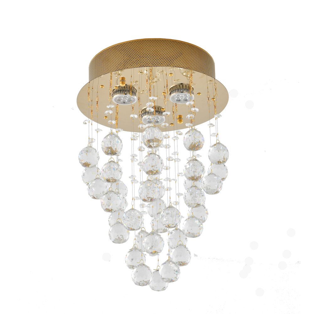3-Light Gold Flush Mount With Clear Crystals