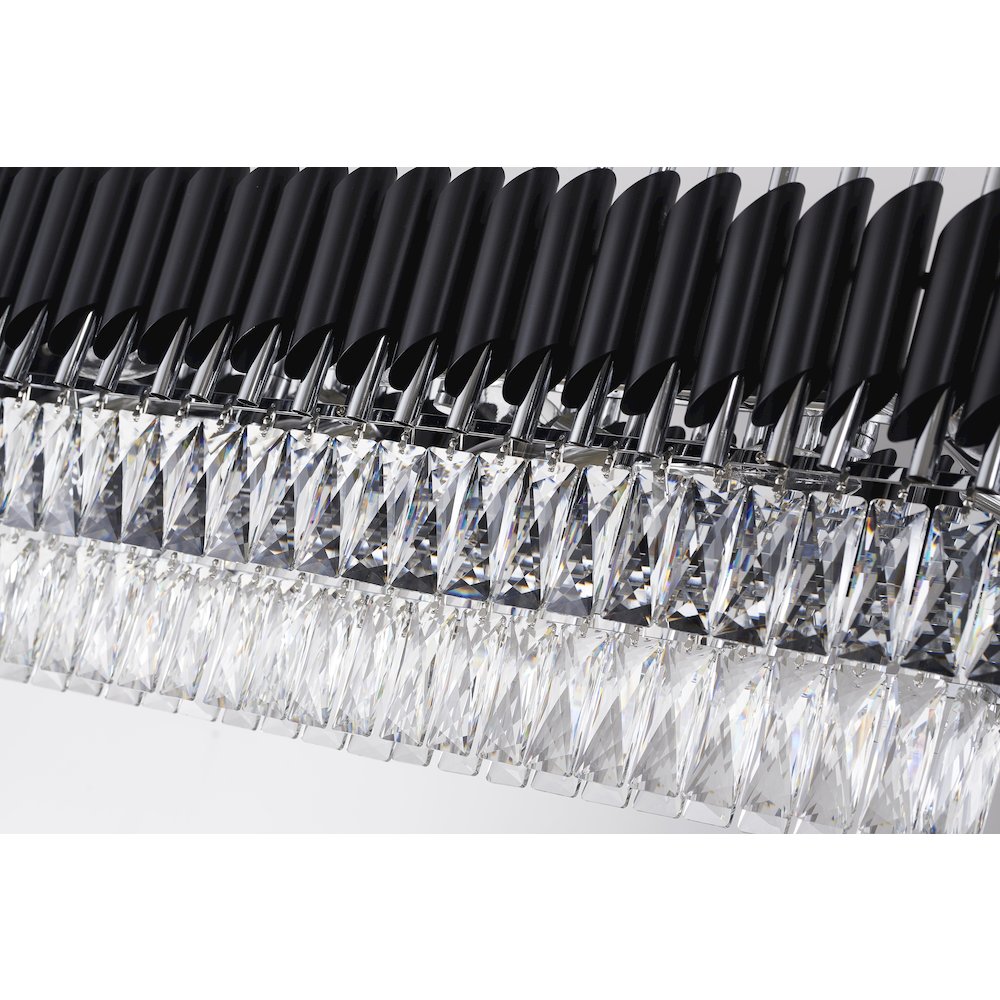 12-Light black and chrome chandelier with clear hanging crystals