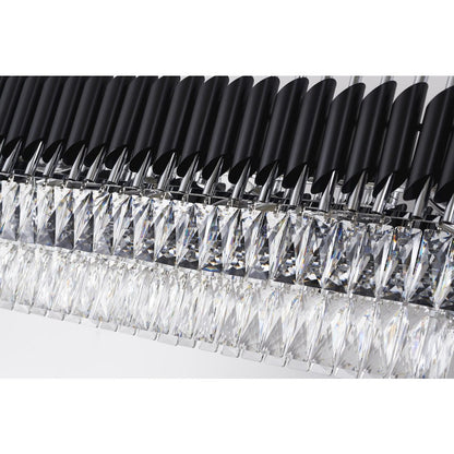 12-Light black and chrome chandelier with clear hanging crystals