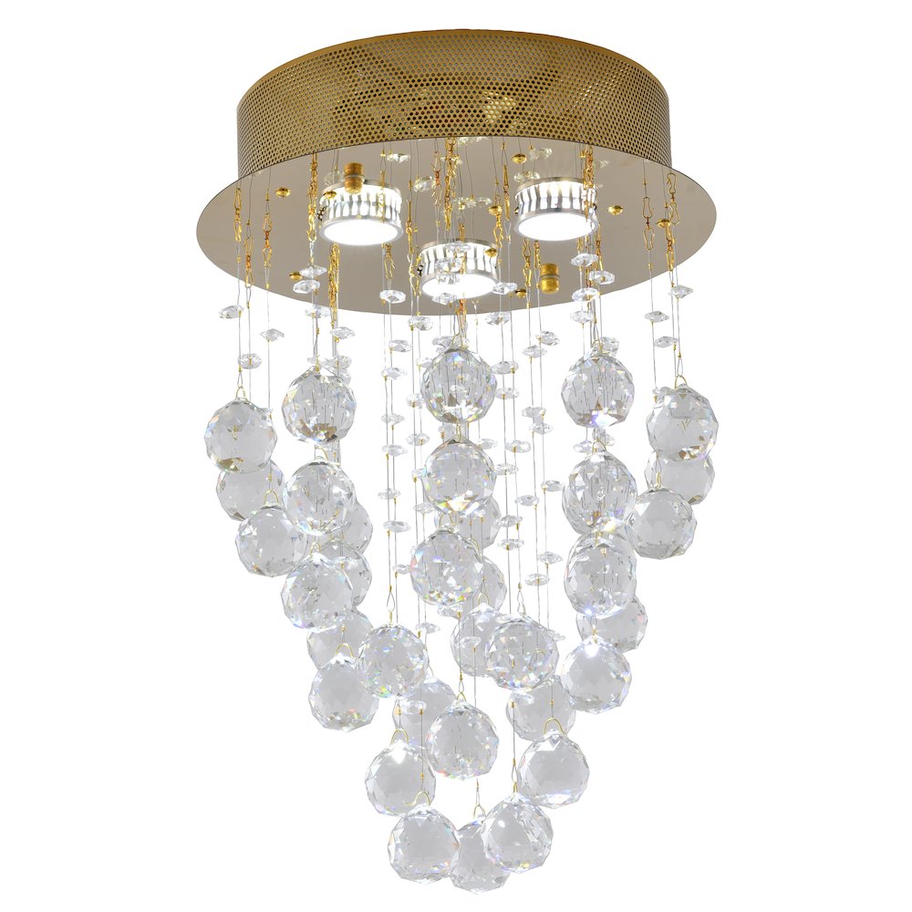 3-Light Gold Flush Mount With Clear Crystals