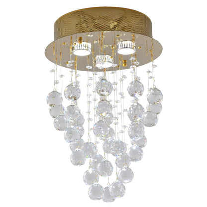3-Light Gold Flush Mount With Clear Crystals