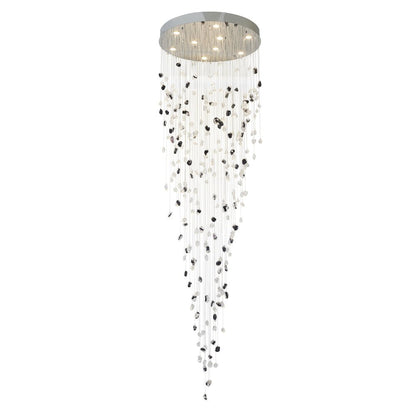 9-Light Chrome Flushed Chandelier With Smoke And Clear Glass Stones