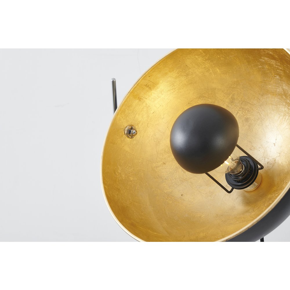 1-Light Black Metal Floor Lamp With A Gold Leaf Interior Shade