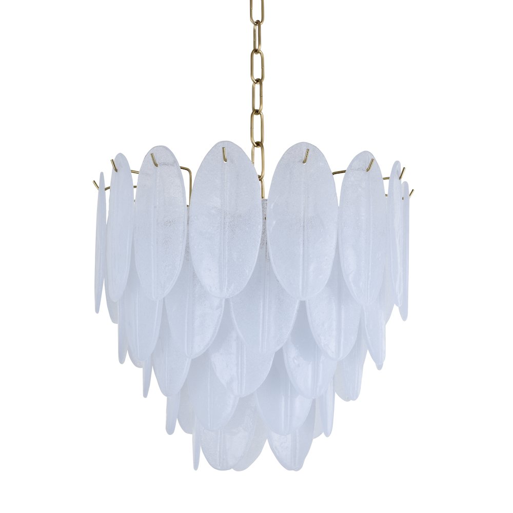 9-Light Brass Chandelier With Frosted Petal Glass