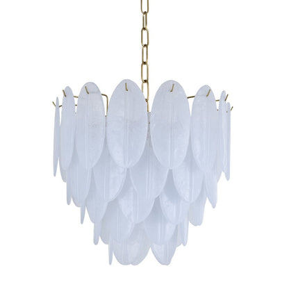 9-Light Brass Chandelier With Frosted Petal Glass
