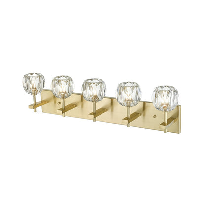 5-Light Gold Wall Sconce With Clear Crystal Shades