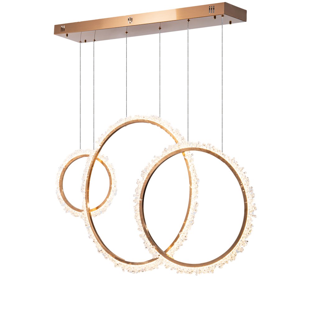 3-Light Gold LED Chandelier With Clear Crystal Accents