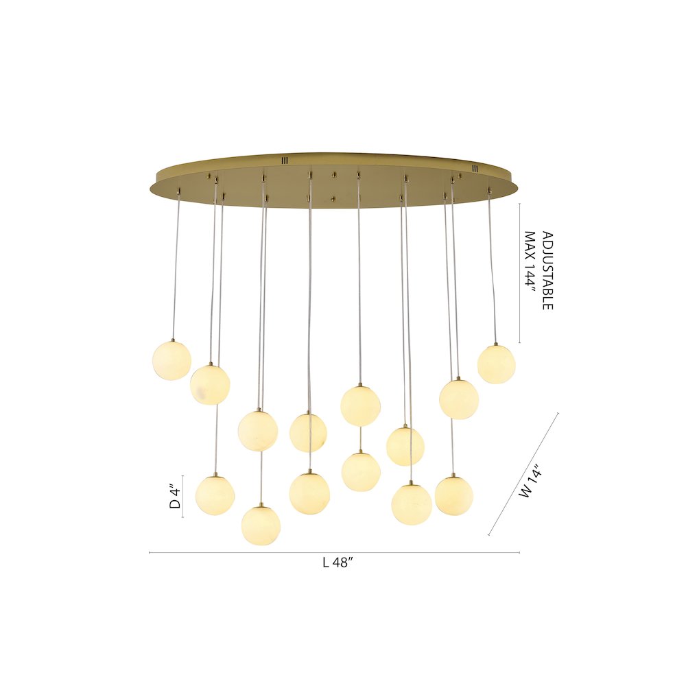 14-Light Brass Stainless Steel Chandelier With Alabaster Pendants